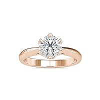 VVS Certified Solitaire Diamond Ring in 6 Twisted Prong Holder with Round Moissanite Diamond in 14K White/Yellow/Rose Gold Engagement Ring for Her | Couple Promise Ring for Women (1.2 Ct, G-VS2)
