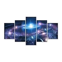 MUMIANWANG 5 Panel Modern Abstract Wall Art Dark Universe Photo Canvas Prints Galaxy Colorful Space Star Canvas Oil Painting for Bedroom Decor (8x12inchx2pcs, 8x16inchx2pcs, 8x20inchx1pc)