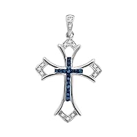 The Diamond Deal Sterling Silver Womens Round Blue Color Enhanced Diamond Cross Pendant 1/10 Cttw