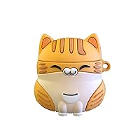 Super Cute Sitting Lucky Cat Kitty Case for AirPods Pro Case,Cover+Hook,Soft Silicone Design Shockproof Protective Earphone Case (Yellow)