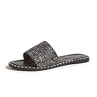 Women's Open Toe Flat Sandals Rhinestone Glitter On Casual Fashion Slippers Quick Drying Indoor & Outdoor Slides