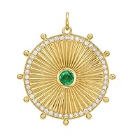 Beautiful Fluted Disc Emerald Diamond 925 Sterling Silver Charm Pendant,Gift