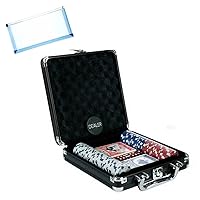 OMURA Games | Poker Set in 8 in. x 8 in. Black Aluminum Case - 100pc Set | Multi-Purpose #10 Size Pouch (Color May Vary)