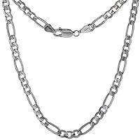 Solid Real 14k White Gold 4.5mm Figaro Chain Necklaces & Bracelets for Women & Men Beveled Edges Concaved High Polished 8-28 inch