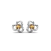 4 mm Round Citrine Birthstone Gemstone 925 Sterling Silver Prong Set Stud Earrings Jewelry for Women