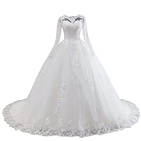 2024 Vintage Sheer Jewel Neck Wedding Dresses for Bride Women with Long Sleeves Lace Ball Gown
