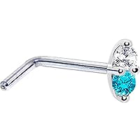Body Candy Solid 14k White Gold Clear Mint Green 1.5mm CZ Marquise L Shaped Nose Stud Ring 18 Gauge 1/4