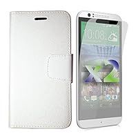 Exian HTC Desire 510 Screen Guards x2 and Pu Leather Textured Wallet White
