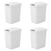 Sterilite 7.5 Gallon TouchTop Wastebasket with Lid That Opens with Touch, Conceals Trash in the Kitchen, Bathroom, Mudroom or Office, White, 4-Pack