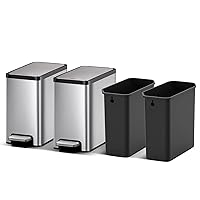 EKO Slim Small Bathroom Trash Can with Lid, Stainless Steel Kitchen Garbage Can with Removable Inner Bucket, 6L / 1.6 Gal 2 Pack Step On Trash Can Combo