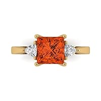Clara Pucci 2.40 ct Princess cut 3 stone Solitaire Red Simulated Diamond Engagement Promise Anniversary Bridal Ring 18K Yellow Gold
