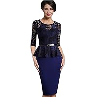 Spring Women Elegant Lace Patchwork Peplum Dresses Business Office Slim Dress