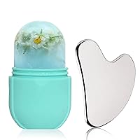 Mini Ice Roller for Face and Eyes, Stainless Steel Gua Sha Tools for Face and Eye, Face Sculpting Tool, Facial Beauty Ice Roller Skin Care Tools, Food-Grade Leak-Proof Silicone Cube(blue)