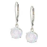 Created Opal 925 Sterling Silver White Color Dangle Earring Round-Cut Drop Prong Style For Women & Girls