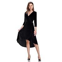 (U.S.A. V-neck velvet cardigan wrap lace dress black 2XL