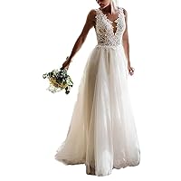 Double V-Neck Lace Bridal Ball Gowns with Train Applique A-Line Wedding Dresses for Bride