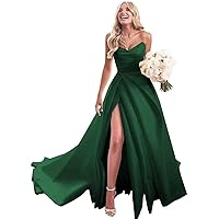 homdor Strapless Prom Dresses Long Ball Gown Satin Wedding Dress for Bride A Line Formal Evening Party Gowns with Slit