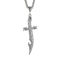 2 sizes Sterling Silver Sword with Dragon Guard Pendant for Men Diamond Cut finish