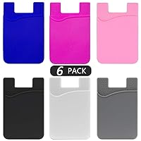 Phone Card Holder,Silicone with 3M Adhesive Stick-on Cell Phone Wallet,Slim Id Credit Card Holder Pouch Sleeve Pocket Compatible with iPhone Samsung Galaxy Android Smartphones Multi Colors - 6 Pack