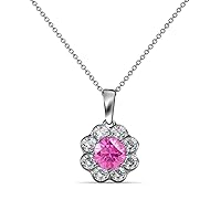 Round Pink Sapphire Diamond 7/8 ctw Womens Floral Halo Pendant Necklace 18 Inches Chain 14K White Gold