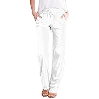 SNKSDGM Women's Wide Leg Linen Pants Summer High Waisted Palazzo Pants Business Work Ruched Trouser with Pocket
