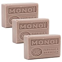 Label Provence Savon de Marseille - French Soap with Organic Olive Oil and Shea Butter - Monoi Fragrance - 3 x 4.4 Oz Bars