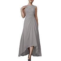 A-Line Elegant Mother of The Bride Dress Chiffon Sleeveless Asymmetrical Scoop Neck Wedding Guest Dress 2023