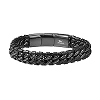 Men's Braided Genuine Leather Link Steel Chain Bracelet