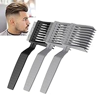 Men's Barber Comb Gradient Comb Caliper Comb Long Handle Clipper Comb Barber Comb Bent Positioning Scissors Comb Cutting Tool （Gray/Black 3PCS)