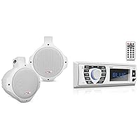 Pyle Waterproof Marine Wakeboard Tower Speakers + Bluetooth Marine Receiver Stereo Bundle | 300 Watt Bluetooth Boat Audio System