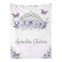 Seamaid Personalized Baby Blanket with Name Custom Baby Blankets for Girls Personalized Baby Gifts Custom Princess Crown Blanket for Girls - Purple Butterfly Crown 30x40in