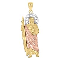 10k Tri color Gold Mens St. Jude Religious Charm Pendant Necklace Measures 36.8x13.3mm Wide Jewelry for Men