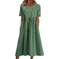 Rvidbe Dresses for Women 2023 Party Womens 2023 Summer Casual Short Sleeve Dresses Vacation Beach Long Dress with Pockets