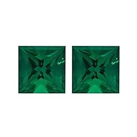 0.14-0.20 Cts of 2.50x2.50 mm AAA Princess Lab Created Emerald (2 pcs) Loose Gemstones