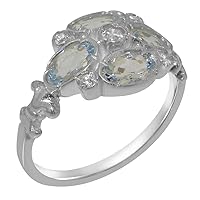 LBG 925 Sterling Silver Natural Diamond & Aquamarine Womens Cluster Ring - Sizes 4 to 12 Available