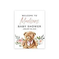 Andaz Press Custom Large Baby Shower Canvas Welcome Sign, 16 x 20 Inches, Blush Pink Teddy Bear, Guestbook Alternative, Personalized Sign Our Canvas, for Bear Baby Shower, Baby Sprinkle Theme
