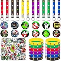 86 Pcs Ghost-busters Party Supplies,Ghost Party Favor Set Includes 12 Bracelets, 12 Brooches, 12 Keychains, 50 Stickers, Suitable for Boys Girls Kids Themed Birthday Gift, Classroom Rewards