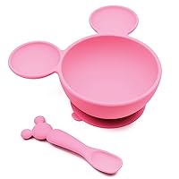 Bumkins Baby Bowls, Disney Minnie Mouse Silicone Baby Feeding Set, Suction Bowls for Baby and Toddler with Spoon, First Feeding Set, Platinum Silicone Bowl for Babies 4 Months