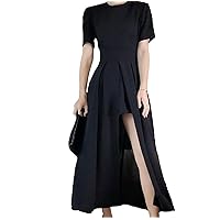 Lolita Gothic Dress Women Elegant Vestidos 2021 Summer Korean Style Slim Elegant Party Chic Casual Spilt Dresses (Color : Black, Size : Large)