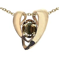 Tommaso Design Solid 14k Gold Large Open Floating Heart Pendant Necklace Enhancer with Oval Big Stone