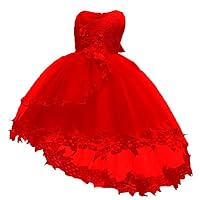 Princess Dresses Girls Sleeveless Tulle Prom Dress Lace Appliques Wedding Kids Prom Bow-Knot Ball Gowns Red