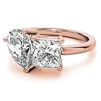 10K/14K/18K Solid Rose Gold Engagement Ring, 4 TCW Princess & Pear Brilliant Cut Handmade Moissanite Diamond Ring, Solitaire Wedding / Bridal Ring Set for Women/Her, Anniversary / Promise Gifts