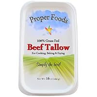 Proper Foods 100% Grass-Fed Beef Tallow - Pasture Raised - For Cooking, Baking & Frying - 16 oz
