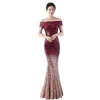 Sparkly Sequin Off The Shoulder Mermaid Prom Formal Evening Dresses Ombre 2024 with Sleeves