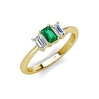 Emerald Cut (6x4 mm) Emerald and Lab Grown Diamond 1 1/3 ctw Three Stone Engagement Ring 14K Gold