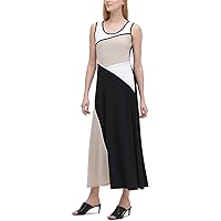 Calvin Klein Women's Maxi Dress, Black/Latte Multi, X-Small