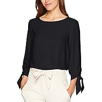 NINE WEST Women's Jewel Neck Crepe Blouse with 3/4 Bow Sleeve Detail