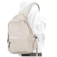 PAUBACK Beige School Backpack for Girls Water Resistant High School Book Bag Simple Backpack for Teens Boys Girls, Lightweight Simple Middle School Back Pack Daypack