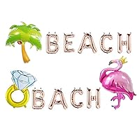12pcs Beach Bach Letter Balloons, Beach Hawaii Flamingo Ring Palm Tree Tropical Summer Party Banner for Flamingo Bach Bachelorette Party Supplies Decorations