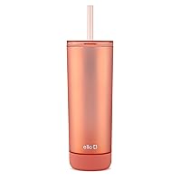 Ello Monterey Double Walled Insulated Plastic Tumbler with Straw and Built-in Coaster, BPA Free, 24oz